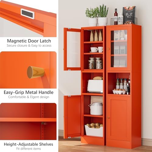Slim Pantry Cabinet with Hutch, 67" Tall Narrow Storage Cabinets for Small Space,Narrow Metal Corner Cabinet with 3 Adjustable Shelves, Freestanding Tall Bathroom Cabinet for Entryway, Living Room - Image 6