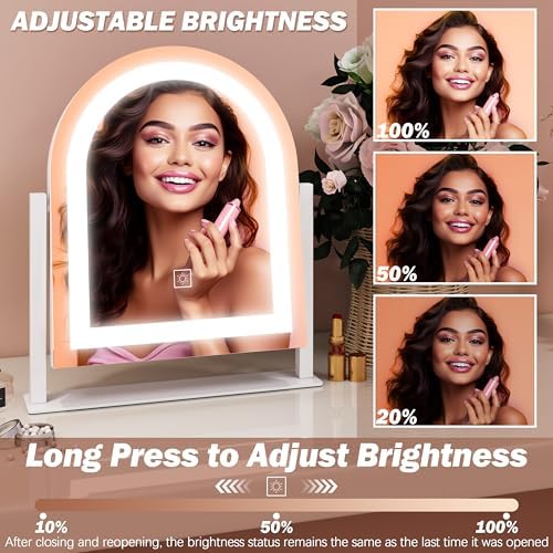 FENNIO Vanity Mirror with Lights 15"x13" Makeup Mirror with Lights, Lighted Makeup Mirror Touch Screen with 3-Color Lighting, 10X Magnification, Dimmable, for Vanity Desk Tabletop(White) - Image 3