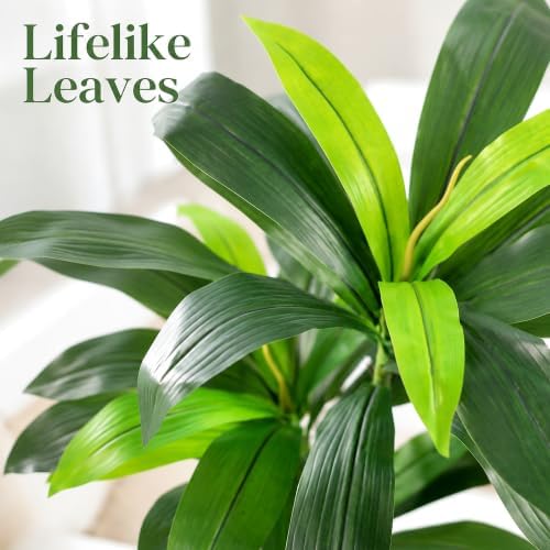 4FT Artificial Dracaena Tree with White Pot, Tall Fake Plants Indoor - Image 4