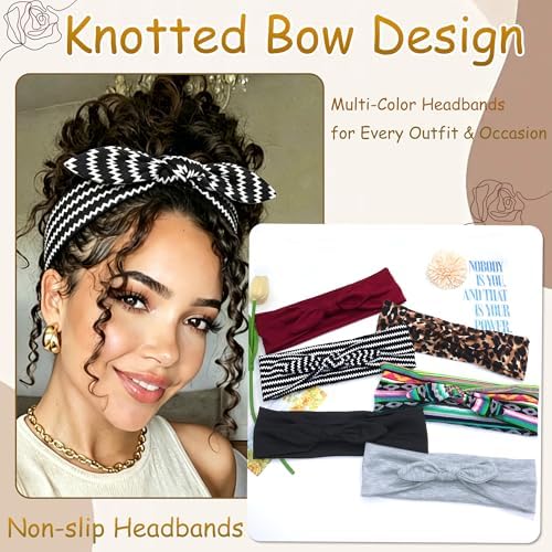6 Pcs Short Bow Headbands for Women Boho Paisley Print Hair Band - Image 3