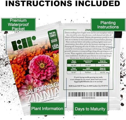 250 California Giants Zinnia Seeds for Planting - Heirloom Non-GMO USA Grown Premium Flower Seeds - Mix of Red, Orange, Yellow, White, Pink, and Purple Flowers - Attracts Butterflies by RDR Seeds - Image 3