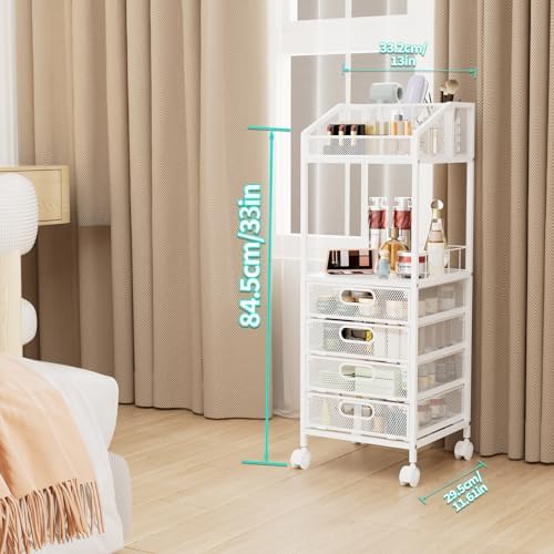 HapiRm Makeup Organizer Storage Cart - Floor Skincare Make Up Storage with 4 Drawers, Rolling Makeup Cart Vanity Organizer Cosmetics Display Cases Holder for Skin Care Perfume Nail Polish - Image 6