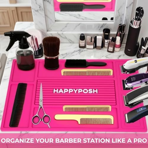 Magnetic Barber Mat, Magnetic Barber Mats For Clippers and Supplies, Barbershop Pad for Station, Beauty Salon Table Mat, Barbering Tool Organizer for Pro Hairstylist, Pink - Image 6