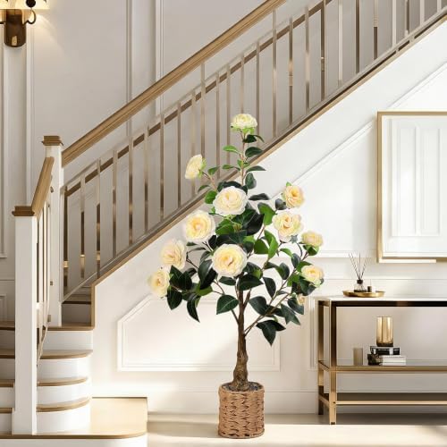 3FT Artificial Camellia Tree, Faux Camellia Plant Outdoor Camellia Flowers Tree Greenery Potted Plant for Living Room Door Patio Deck Yard Décor Outdoor Indoor - Image 7