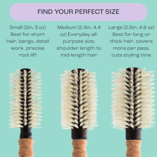 Dom Dom Round Hair Brush, Boar & Nylon Bristles for Blowouts, Small 2in - Image 7