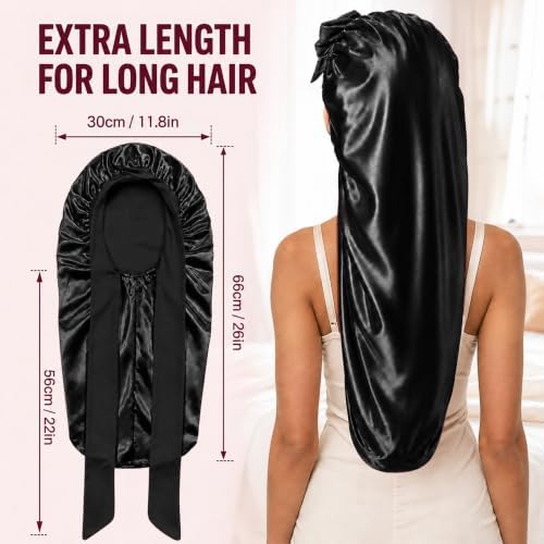 2Pcs Long Hair Bonnet for Sleeping, Satin Braid Bonnet for Women - Image 6