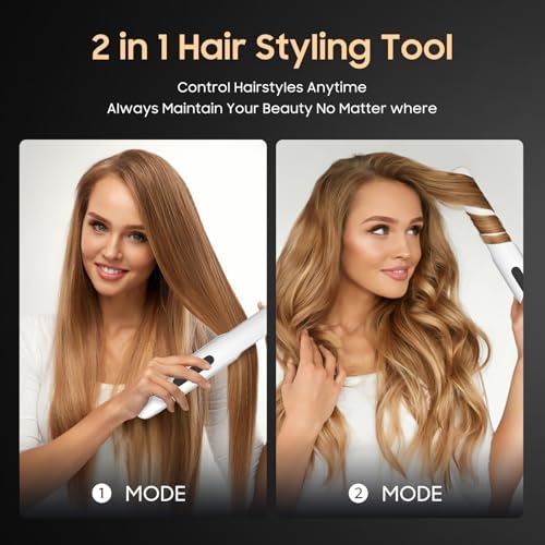 Cordless Hair Straightener, Portable Flat Iron for Travel, 2 in 1 Hair Styling Tools for straightening and Curling, Lightweight on-The-go - Image 2