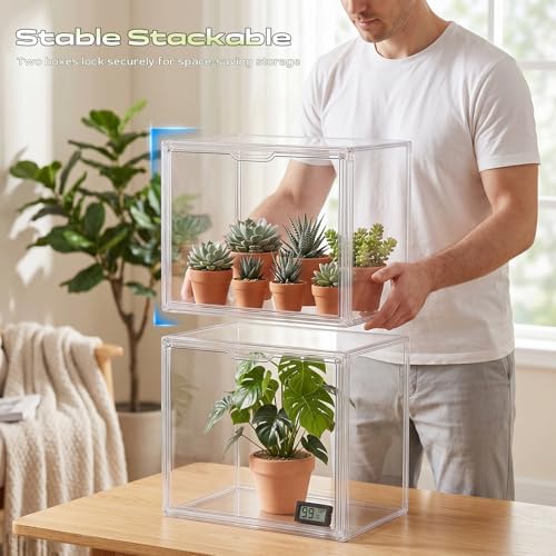 Mini Greenhouse for Indoor, Clear Tabletop Stackable Green House, Portable Acrylic Plant Green House with Magnetic Waterproof Door for Plants Grow Warmer, Seed Starting... - Image 6