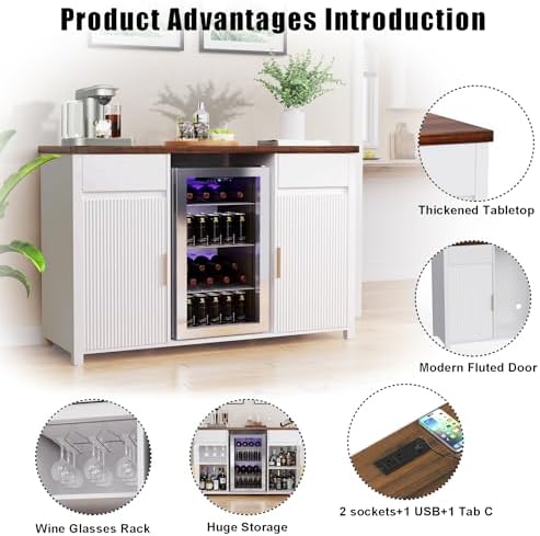 GDLF 53.2" Coffee Bar Cabinet with Fridge Space,Fluted Sideboard,White - Image 7