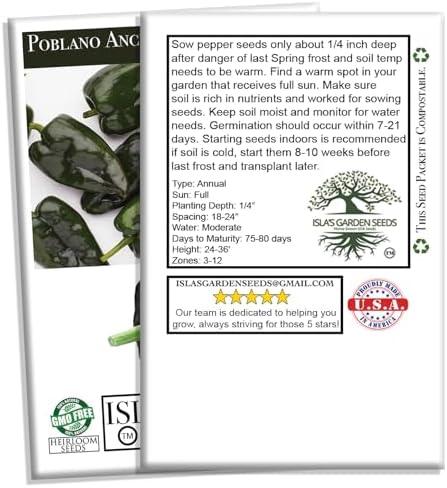 Poblano Ancho Grande Pepper Seeds (Capsicum annuum) – 50+ Heirloom Non-GMO Seeds by Isla’s Garden Seeds, Mild & Smoky Flavor, Perfect for Roasting, Stuffing & Drying, High-Yield Garden Favorite - Image 6