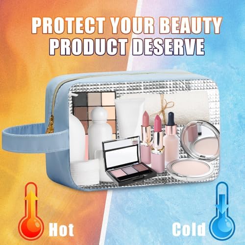 Insulated Makeup Bag for Car Women Cosmetics Bag, Medium, Portable, Blue - Image 4