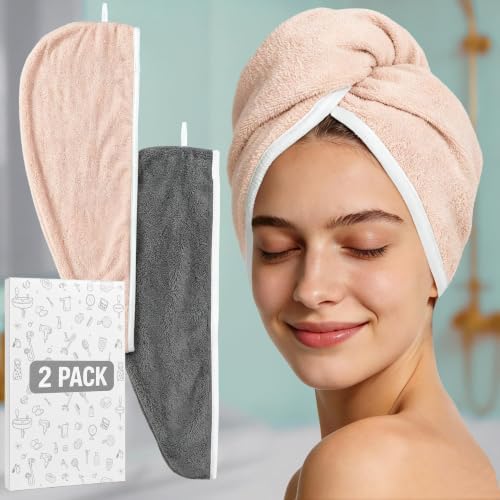 VOOVA & MOVAS Hair Towel Wrap for Women 2 Pack,Gray Pink,Anti-Frizz Soft by VOOVAMOVAS