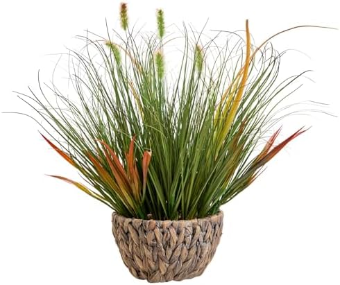 AlphaAcc Fake Faux 17" Artificial Grass Woven Pot Pebbles Home Office Decor by AlphaAcc