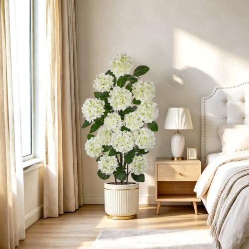 2 Pack 4FT White Hydrangea Artificial Flowers Tree Potted Hydrangea Flowers - Image 6