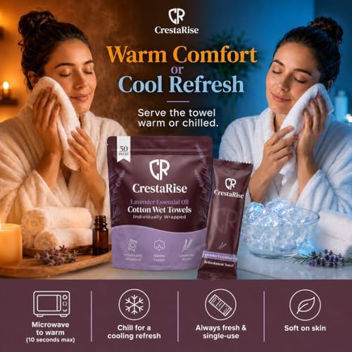 Hot or Cold Moist Cotton Towel Individually Wrapped 9" X 9" Inch Essential Oil Scent Wet Towelettes Disposable Face & Hand Pre-Moistened Wipes Soft Refreshing for Travel Spa Hotel - Image 2