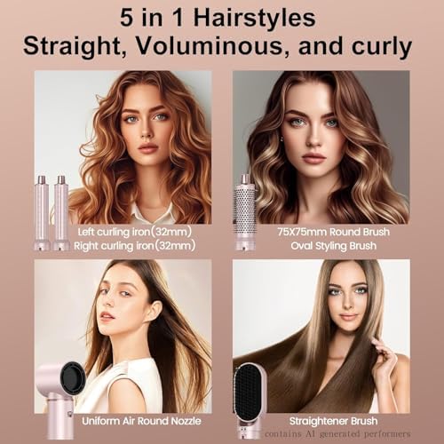 Dryhsip 5 in 1 Hair Styler & Wrap Air Curler, Low-Speed Hair Tools (Pink) - Image 4