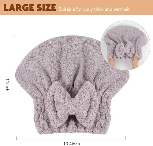 SUNLAND Large Microfiber Hair Drying Caps with Bow Knot 2 Pack Purple - Image 2