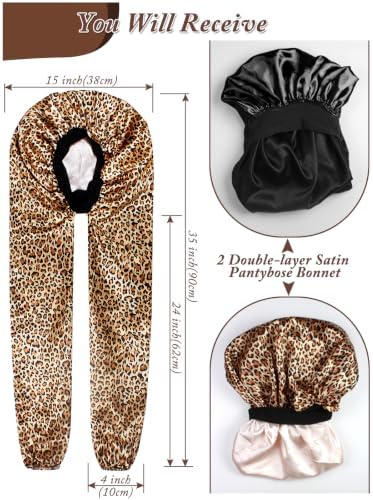 2pcs Satin Pantyhose Bonnet for Braids, Long Hair Bonnet for Women Sleeping - Image 2