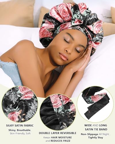 AWAYTR Double Layer Satin Bonnet for Women, Reversible Sleep Hair Wrap - Image 4
