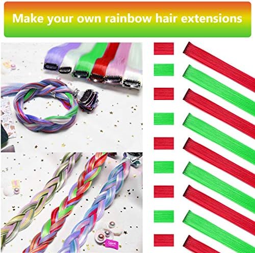 Red and Green Hair Extensions Clip in Synthetic Hairpiece 10 PCS - Image 5