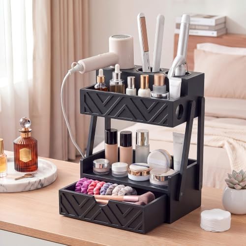 Hair Tool Organizer with Drawer 2 Tier Bathroom Countertop Organizer, Black - Image 6