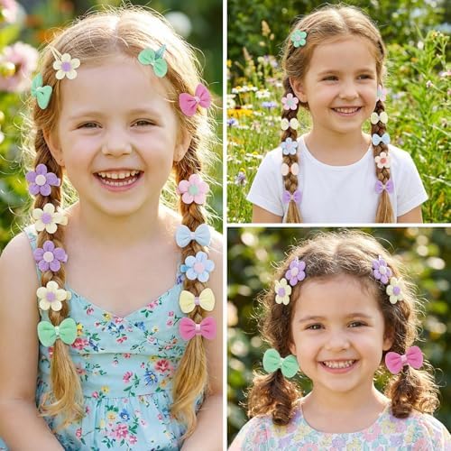 32 Pcs Toddler Hair Ties Hair Clips for Girls Baby Hair Bows Flower Hair Ties Elastics Baby Hair Ties Ponytail Colorful Bow Hair Clip Cute Flower Scrunchies Hair Accessories - Image 5
