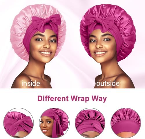 Double-Layered Silky Satin Bonnet with Tie, Large Women Sleep Cap - Image 6