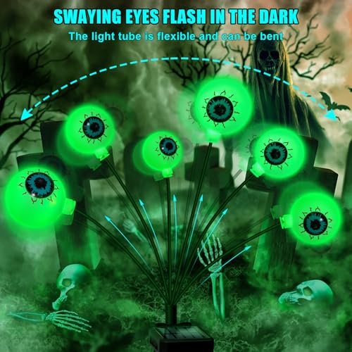 NBQQ Halloween Decorations Outdoor, 4 Pack 24 LED Solar Scary Eyeball Swaying Lights, Green Solar Firefly Lights Waterproof Outdoor Garden Light for Yard,Garden,Lawn,PartyPatio,Party - Image 4
