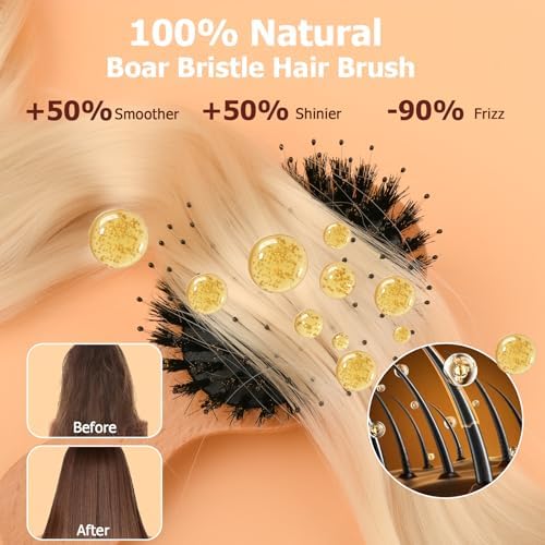 Mini Hair Brush, Travel Small Boar Bristle Hair Brush for Women Gift - Image 3