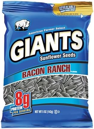 Giants Bacon Ranch Sunflower Seeds Bulk - Flavored Sunflower Seed Snack, Roasted Sunflower Seeds to Eat - 5 oz Resealable Bags (Pack of 12) by GIANTSNACKS