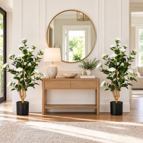 2 Pack 3FT Artificial Camellia Trees in Pots, White Flowers - Image 7