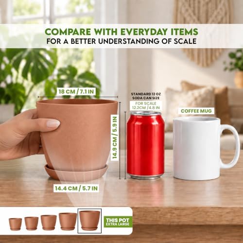 Plant Pots Indoor with Drainage, 5 Pack Multi-Size Planters Set, Terracotta - Image 4