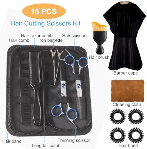 15 pcs Hair Cutting Scissors Professional, Thinning Shears for Hair Cutting, Stainless Steel Barber Scissors, Lengnoyp Haircut Scissors Hair Cutting Kit for Women, Men - Image 2