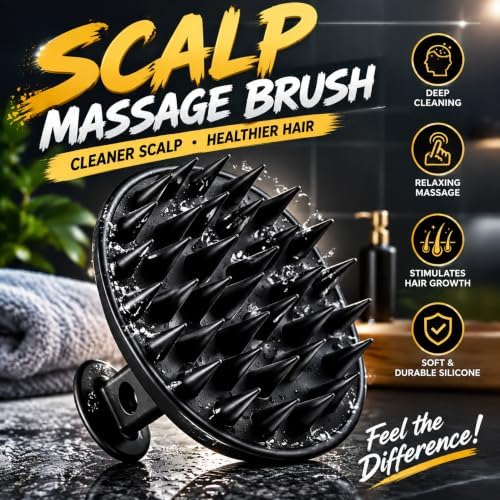 Scalp Massager Shampoo Brush Scrubber with Satin Scrunchie - Image 3