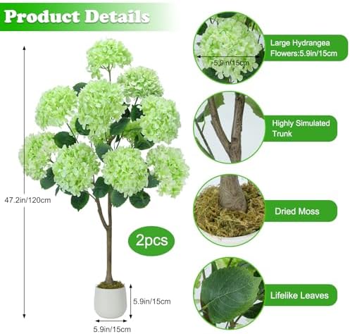 GTIDEA 2 Pcs 4 Ft Artificial Hydrangea Trees Potted, Green - Image 2