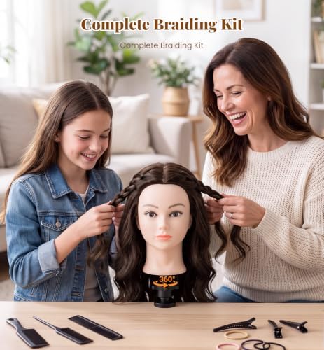 30" Mannequin Head Human Hair, 80% Real Hair Mannequin Head with Clamp - Image 7