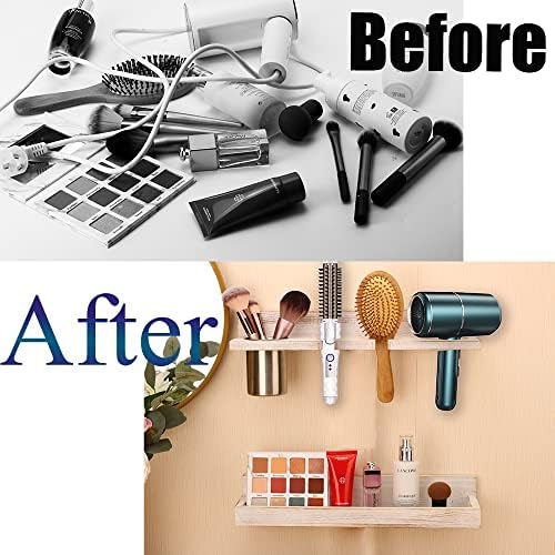 Wall Mount Hair Tool Organizer, 2 Tier Rustic Wooden Blow Dryer Holder - Image 6