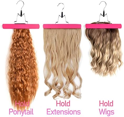 1 Pack Hair Extension Hanger with Storage Bag Wig Holder Storage Bag Bundles Hairpieces Ponytail Wig Carrier Case with Hanger for Store Style Hair Travel Pink Color - Image 2