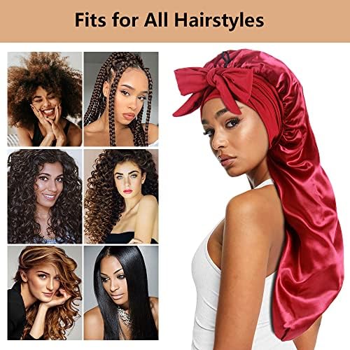 2pcs Long Satin Bonnets with Tie Band, Large Braid Bonnet Silky Hair Cap for Locs Women Sleeping, C - Image 4