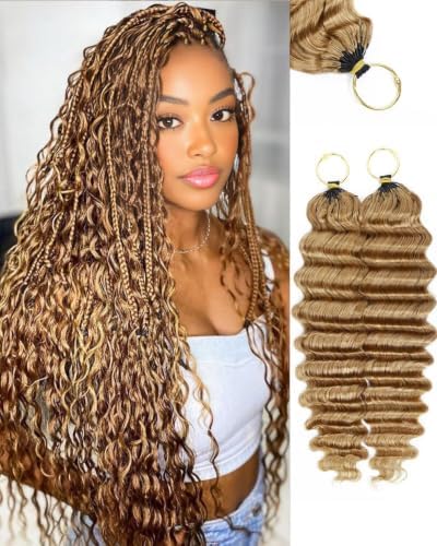 27# Honey Blonde Color 20 Inch Human Crochet Hair for Black Women, Feather Crochet Extensions 110g 80 Strands, Resusable Miracle Look Hair Bundles Soft Lightweight Small Knots Deep Wave by VDZ100HumanHair