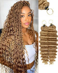 27# Honey Blonde Color 20 Inch Human Crochet Hair for Black Women, Feather Crochet Extensions 110g 80 Strands, Resusable Miracle Look Hair Bundles Soft Lightweight Small Knots Deep Wave by VDZ100HumanHair