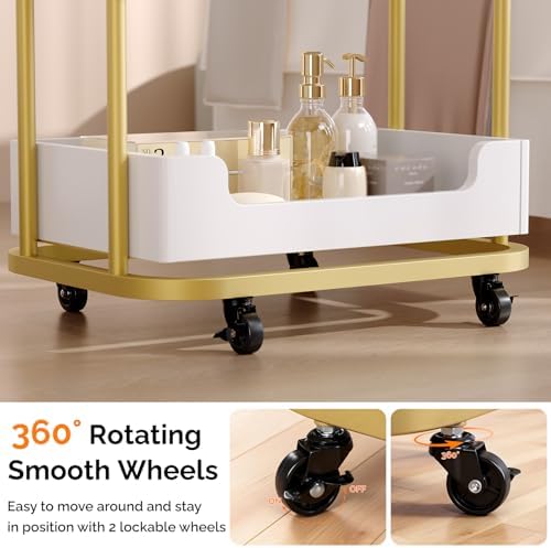 OmySalon Salon Trolley Cart, Hair Styling Station with 3 Trays & 1 Drawer, 2 Lockable Wheels, Esthetician Cart Mobile Storage Cabinet for Beauty Spa Barbershop, White - Image 7