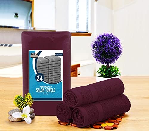 Utopia Towels Salon Towels, Pack of 24, 16x27 in, 100% Cotton, Burgundy - Image 2