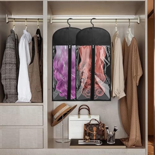MUIIGOOD 2PCS Wig Storage Bags with Hanger Hair Extension Holder Dust-proof Storage Organizer with Hook for Multiple Wigs Hair Extensions, wigs & accessories Holder Home Hair Salon Travel Use - Image 7