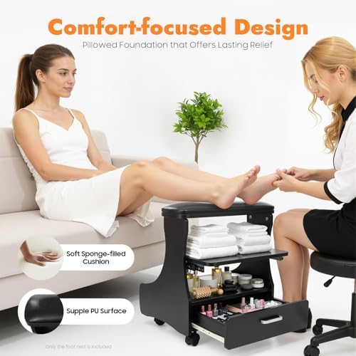 Pedicure Foot Rest Trolley with Wheels and Drawer - Image 3