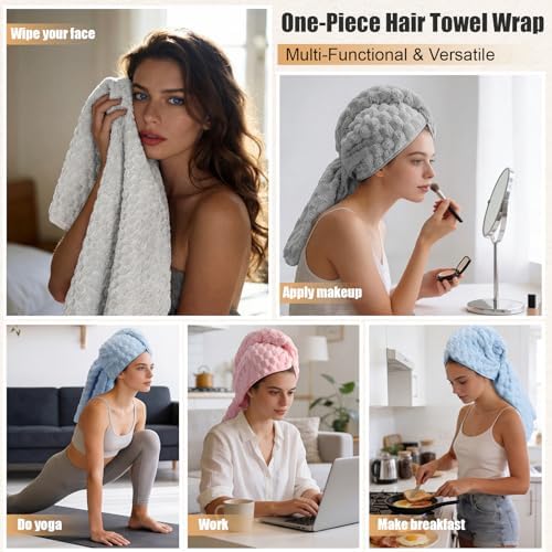 3 Pack Microfiber Hair Towels for Women 24 x 42 Inch Super Soft Absorbent & Quick Dry Towel Wrap for Long, Short, Curly, Thick Hair- Anti-frizz Turbans(Pink, Light Blue, Light Gray) - Image 6
