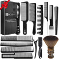 HEYMKGO Barber Comb,14PCS Hair Cutting Comb Set, Professional Salon Fine and Wide Tooth Comb, Barber Clipper Brush Duster Brush, Hair Clips, Rat Tail Teasing Combs for Styling by HEYMKGO
