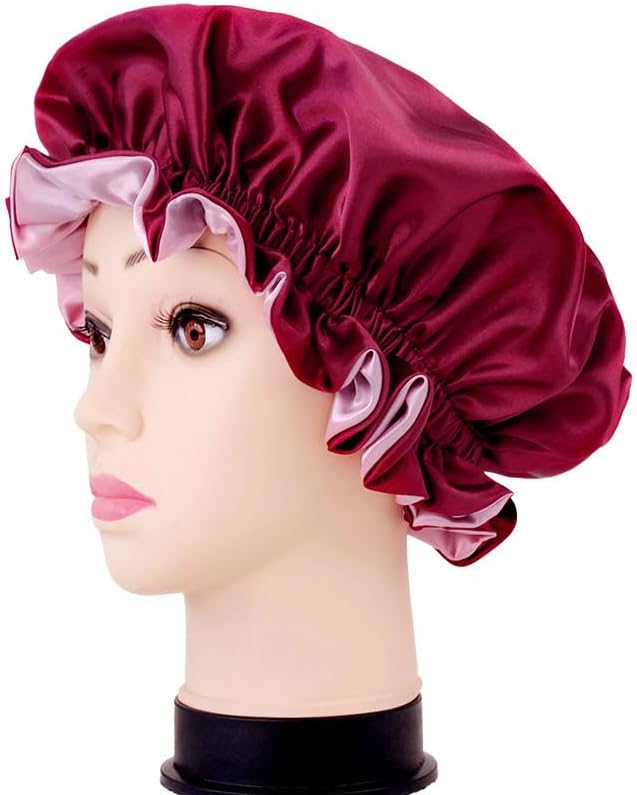 Satin Bonnet for Sleeping Women Wide Elastic - Double Layer Satin Bonnet Hair Bonnet Night Sleep Cap for Curly Hair - Image 4