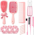 auroray 16 Pcs Pink Hair Brush Set for Women Girls - Scalp Scrubber with Handle, Detangle Hair Brush, Spray Bottle, Edge Bristles Wide Tooth Brushes Rat Tail Comb for Travel Home Use Hair Stuff by auroray