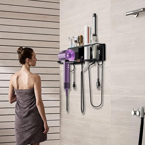 BOIVSHI Hair Dryer Holder, Wall Mounted, Black - Image 2